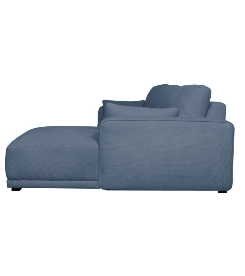 California-Sofa mit Chaiselongue rechts und 2 Armlehnen – blauer Stoff und schwarzes Metall