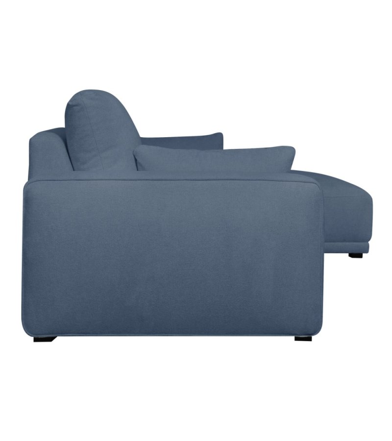California-Sofa mit Chaiselongue rechts und 2 Armlehnen – blauer Stoff und schwarzes Metall