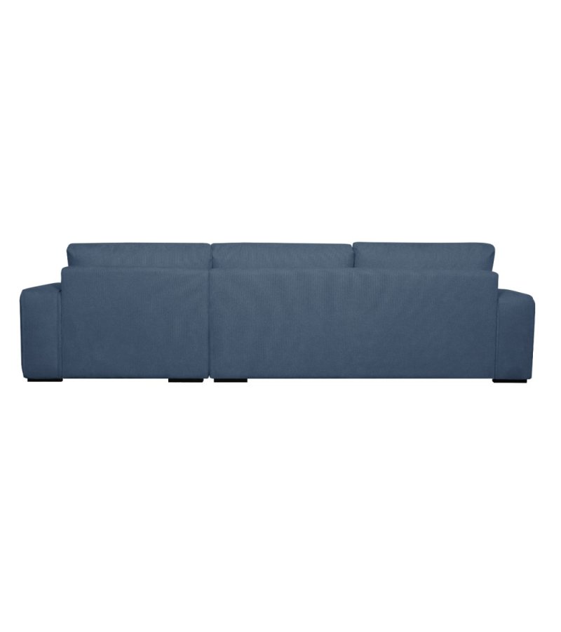 California-Sofa mit Chaiselongue rechts und 2 Armlehnen – blauer Stoff und schwarzes Metall