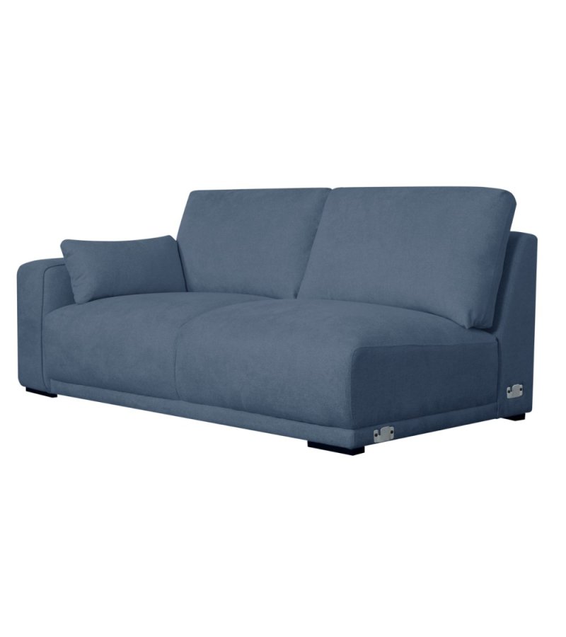 California-Sofa mit Chaiselongue rechts und 2 Armlehnen – blauer Stoff und schwarzes Metall