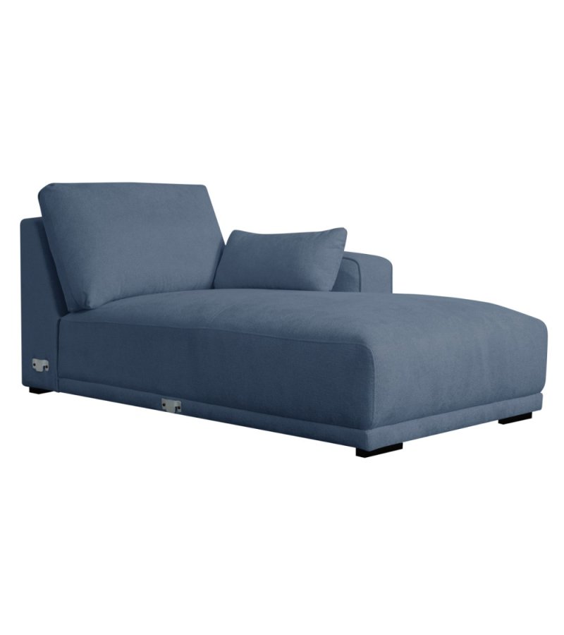 California-Sofa mit Chaiselongue rechts und 2 Armlehnen – blauer Stoff und schwarzes Metall