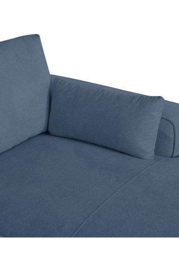 California-Sofa mit Chaiselongue rechts und 2 Armlehnen – blauer Stoff und schwarzes Metall