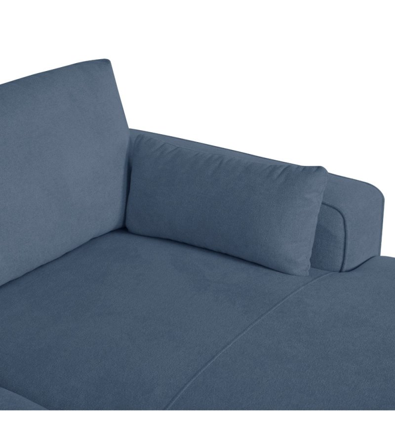 California-Sofa mit Chaiselongue rechts und 2 Armlehnen – blauer Stoff und schwarzes Metall