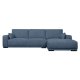 California-Sofa mit Chaiselongue rechts und 2 Armlehnen – blauer Stoff und schwarzes Metall