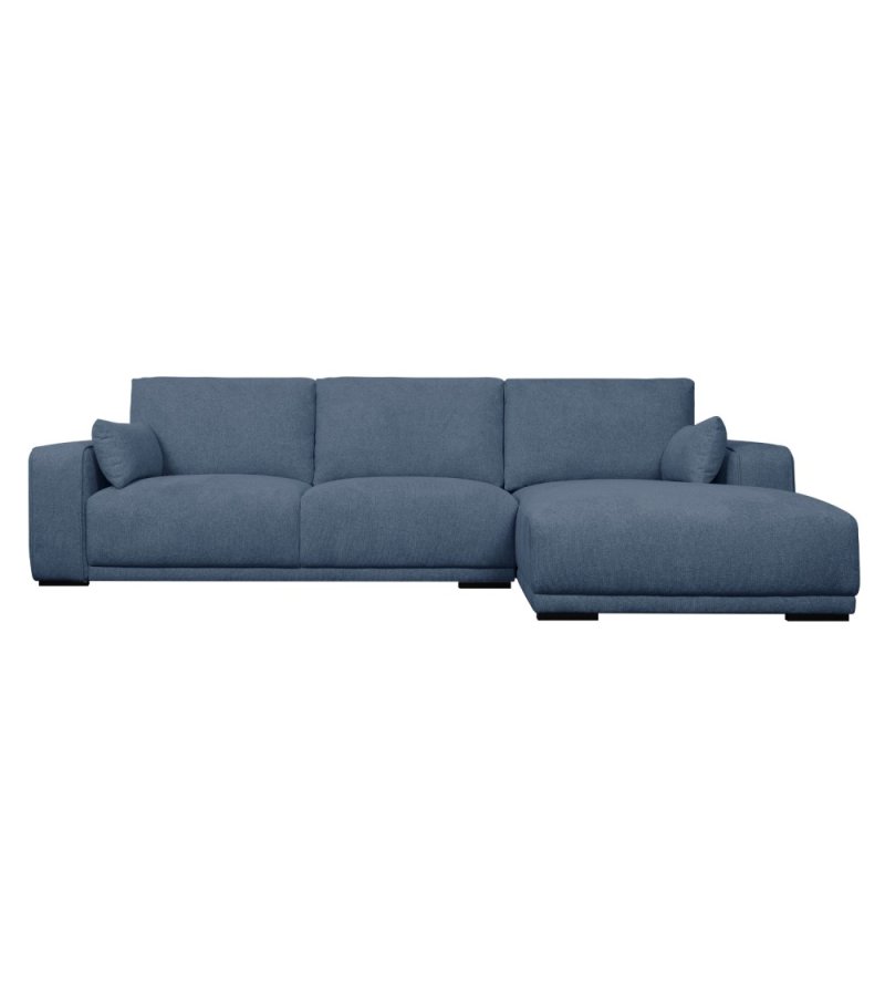 California-Sofa mit Chaiselongue rechts und 2 Armlehnen – blauer Stoff und schwarzes Metall