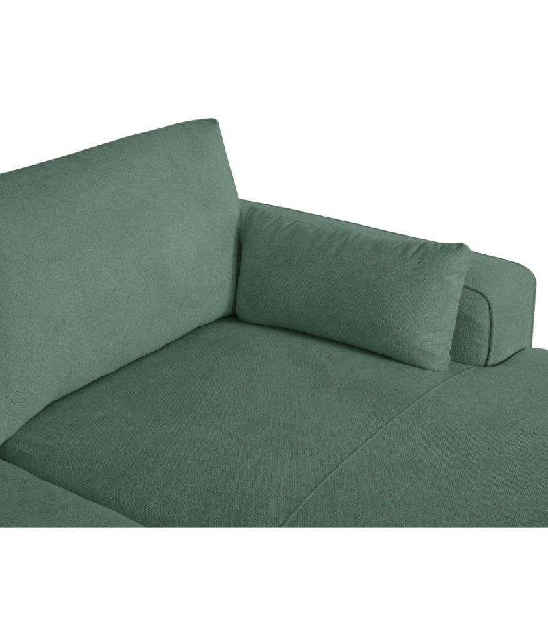 California-Sofa mit Chaiselongue rechts und 2 Armlehnen – grüner Stoff und schwarzes Metall