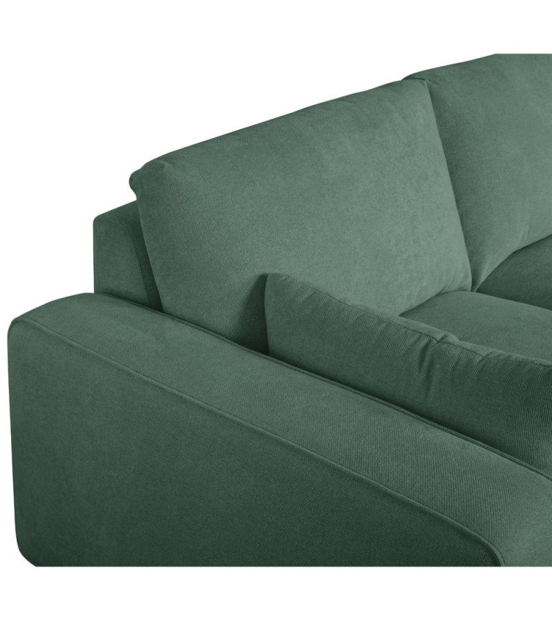 California-Sofa mit Chaiselongue rechts und 2 Armlehnen – grüner Stoff und schwarzes Metall