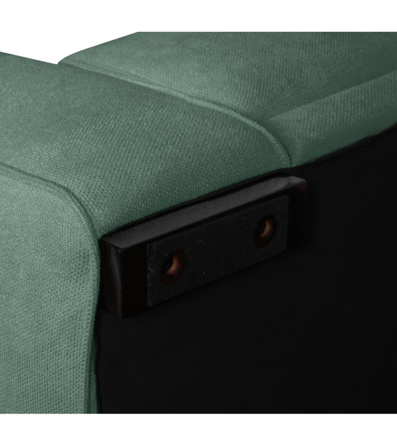 California-Sofa mit Chaiselongue rechts und 2 Armlehnen – grüner Stoff und schwarzes Metall