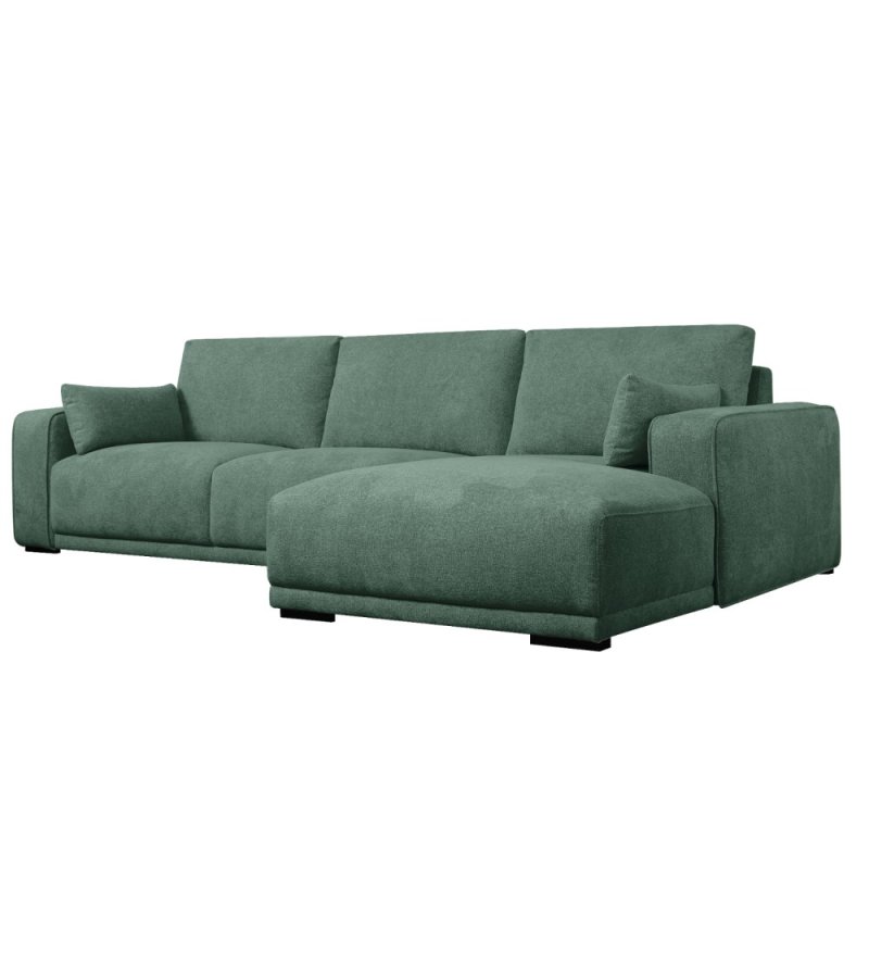 California-Sofa mit Chaiselongue rechts und 2 Armlehnen – grüner Stoff und schwarzes Metall