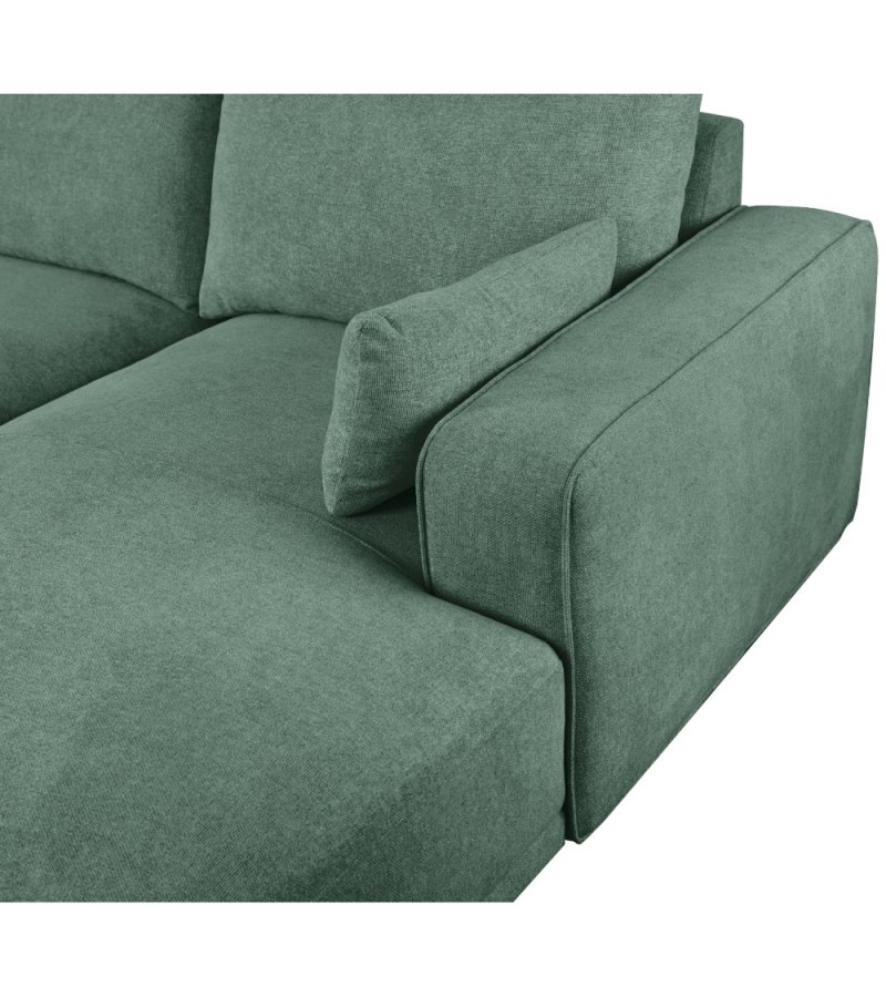 California-Sofa mit Chaiselongue rechts und 2 Armlehnen – grüner Stoff und schwarzes Metall