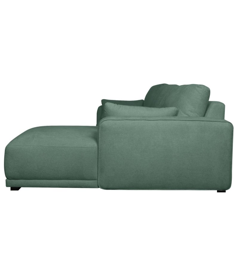 California-Sofa mit Chaiselongue rechts und 2 Armlehnen – grüner Stoff und schwarzes Metall