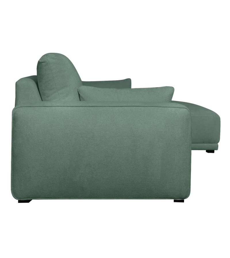 California-Sofa mit Chaiselongue rechts und 2 Armlehnen – grüner Stoff und schwarzes Metall