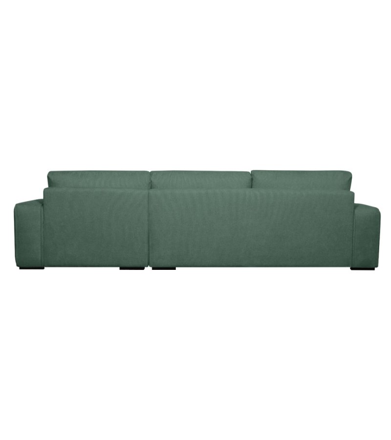 California-Sofa mit Chaiselongue rechts und 2 Armlehnen – grüner Stoff und schwarzes Metall