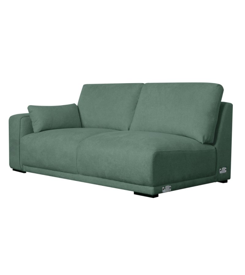 California-Sofa mit Chaiselongue rechts und 2 Armlehnen – grüner Stoff und schwarzes Metall