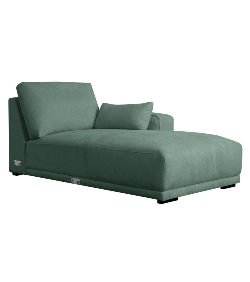 California-Sofa mit Chaiselongue rechts und 2 Armlehnen – grüner Stoff und schwarzes Metall