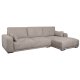California-Sofa mit Chaiselongue rechts und 2 Armlehnen – brauner Stoff und schwarzes Metall