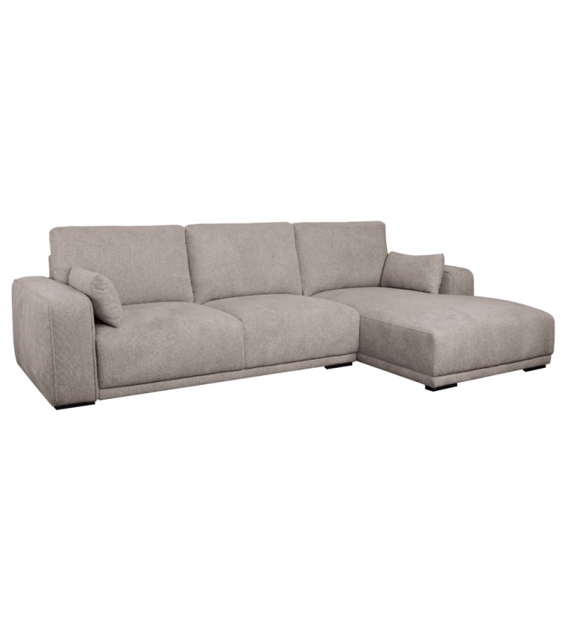 California-Sofa mit Chaiselongue rechts und 2 Armlehnen – brauner Stoff und schwarzes Metall