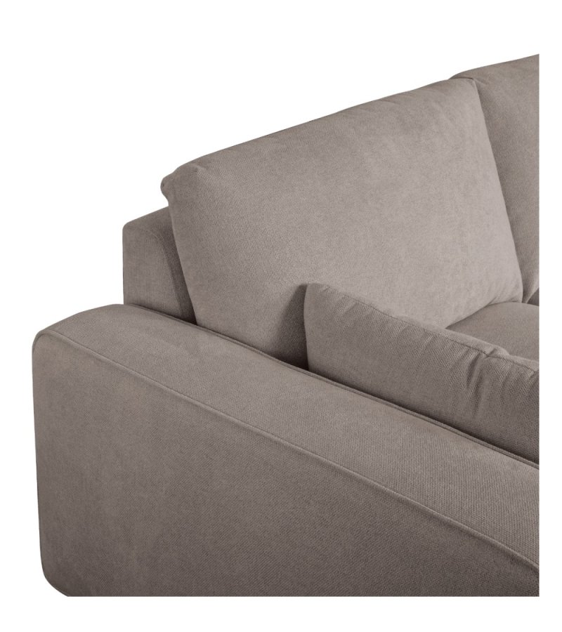California-Sofa mit Chaiselongue rechts und 2 Armlehnen – brauner Stoff und schwarzes Metall