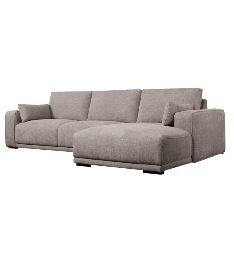 California-Sofa mit Chaiselongue rechts und 2 Armlehnen – brauner Stoff und schwarzes Metall