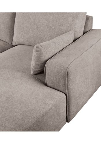 California-Sofa mit Chaiselongue rechts und 2 Armlehnen – brauner Stoff und schwarzes Metall