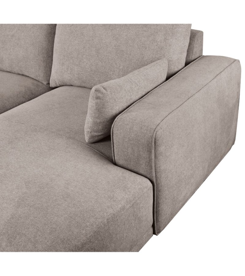 California-Sofa mit Chaiselongue rechts und 2 Armlehnen – brauner Stoff und schwarzes Metall