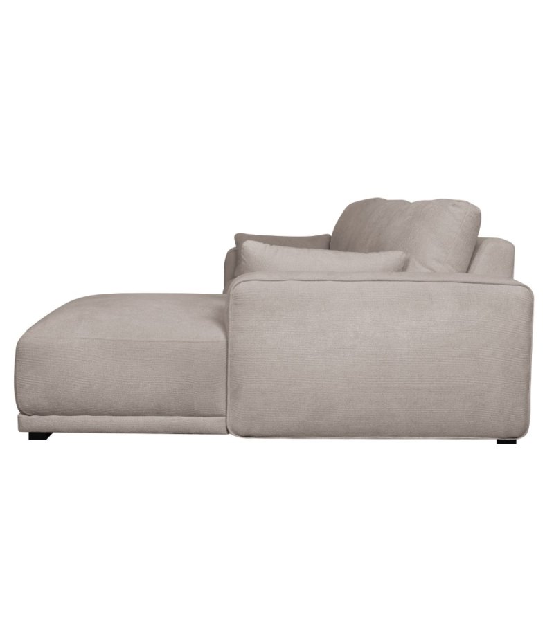 California-Sofa mit Chaiselongue rechts und 2 Armlehnen – brauner Stoff und schwarzes Metall
