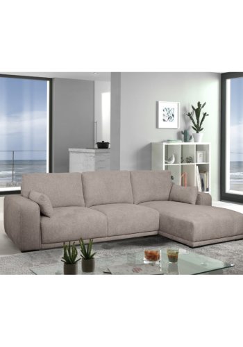 California-Sofa mit Chaiselongue rechts und 2 Armlehnen – brauner Stoff und schwarzes Metall