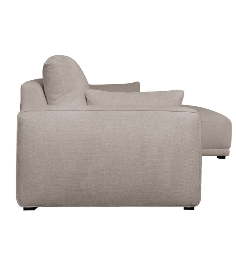 California-Sofa mit Chaiselongue rechts und 2 Armlehnen – brauner Stoff und schwarzes Metall