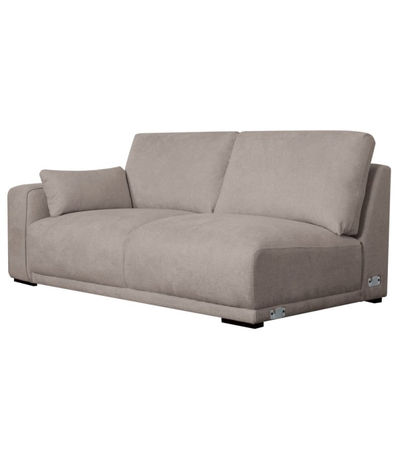 California-Sofa mit Chaiselongue rechts und 2 Armlehnen – brauner Stoff und schwarzes Metall