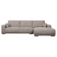 California-Sofa mit Chaiselongue rechts und 2 Armlehnen – brauner Stoff und schwarzes Metall
