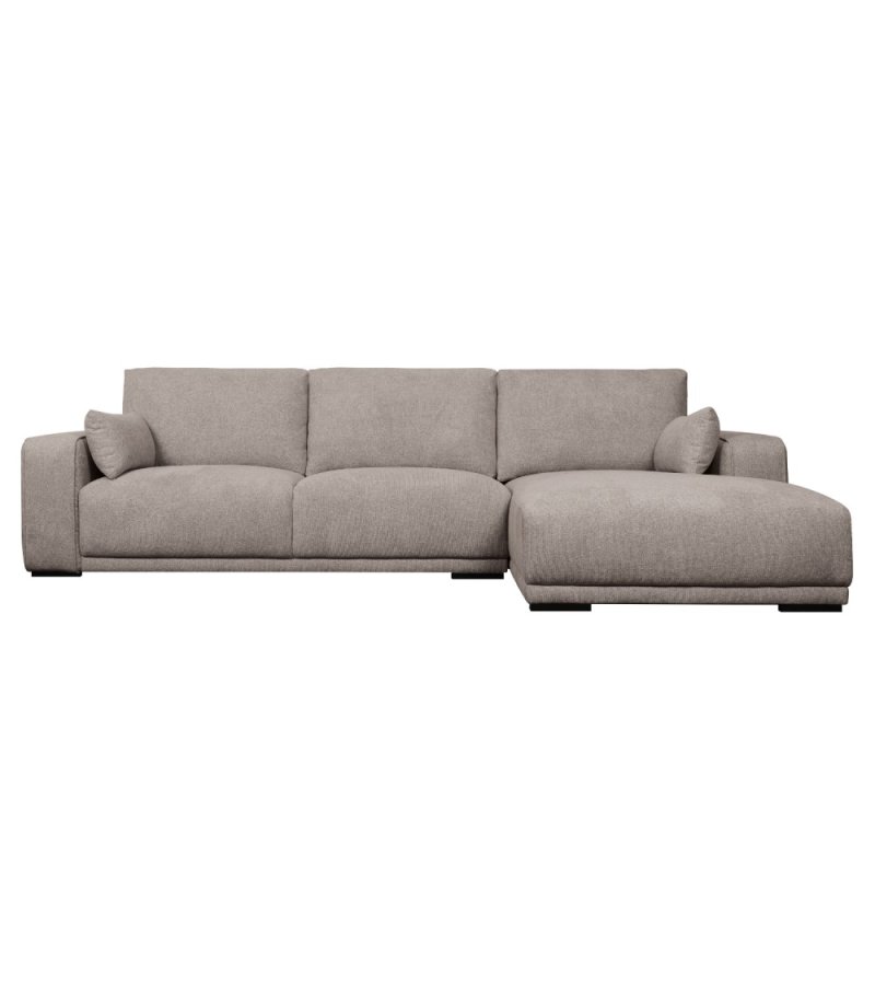 California-Sofa mit Chaiselongue rechts und 2 Armlehnen – brauner Stoff und schwarzes Metall