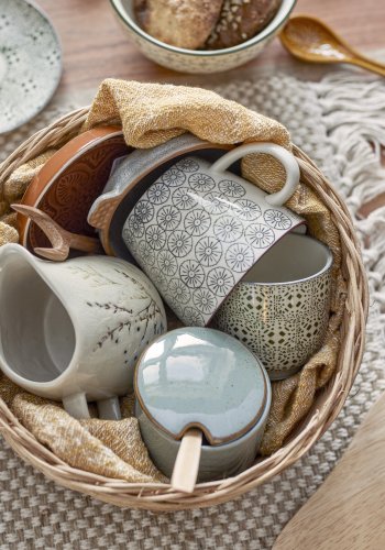 BLOOMINGVILLE Pixie-Glas mit Deckel und Löffel, Grün, Steinzeug, D7,5xH6 cm