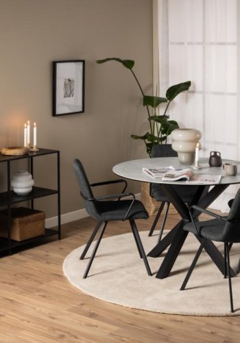 ACT NORDIC Heaven Esstisch, rund – graue Keramik und schwarzer Stahl (119)