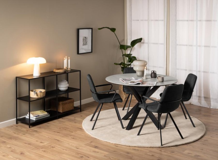 ACT NORDIC Heaven Esstisch, rund – graue Keramik und schwarzer Stahl (119)