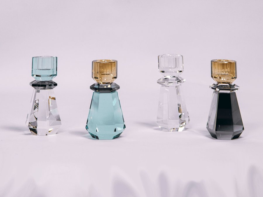 HOUSE OF SANDER Clematis lysestake - klart/rykfarget/mintgrnt glass (H:12,5)