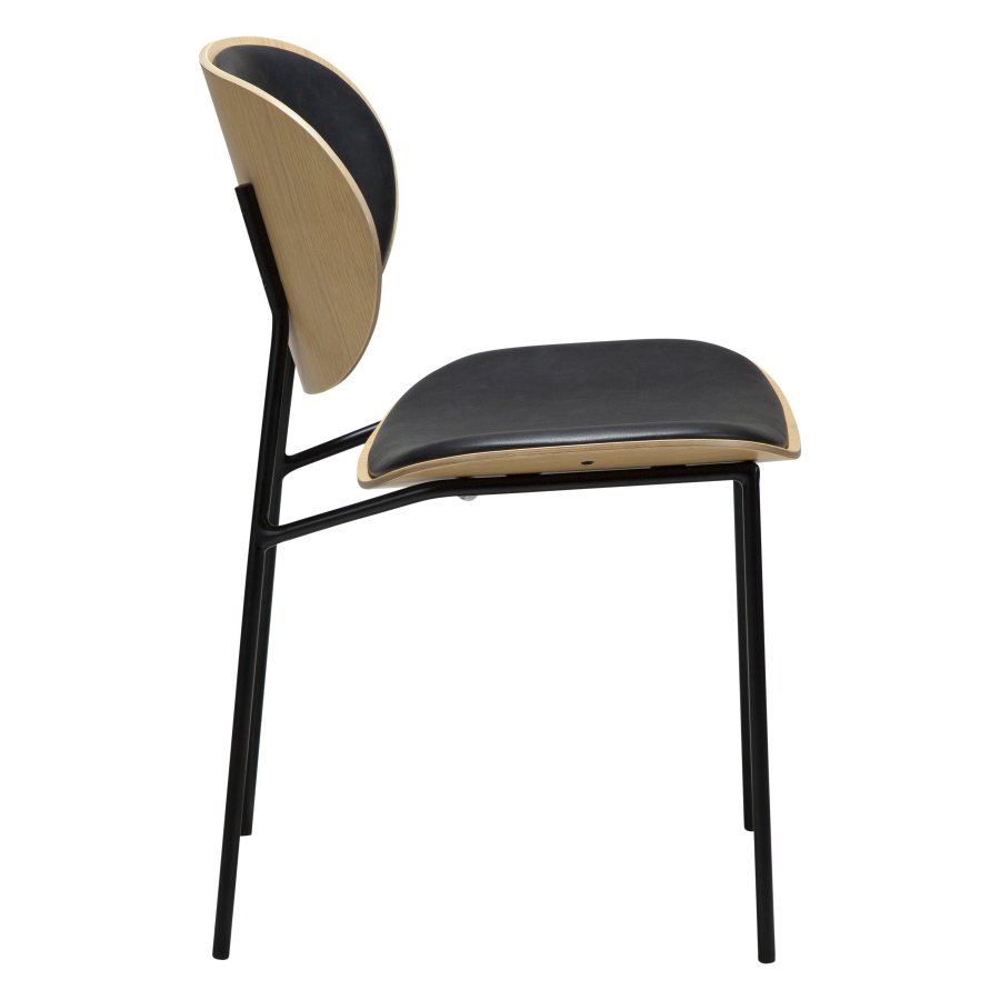 DANFORM Clementina Esszimmerstuhl - Rabenschwarzes Kunstleder/weiß gekalktes Eichenfurnier/schwarzer Stahl