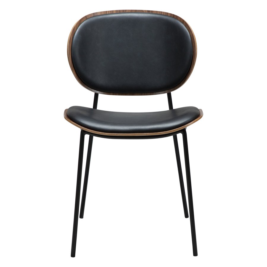 DANFORM Clementina Esszimmerstuhl - Rabenschwarzes Kunstleder/Walnussfurnier/schwarzer Stahl