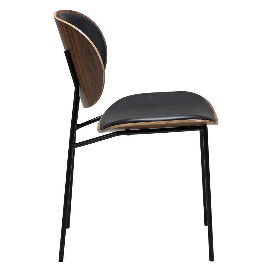 DANFORM Clementina Esszimmerstuhl - Rabenschwarzes Kunstleder/Walnussfurnier/schwarzer Stahl