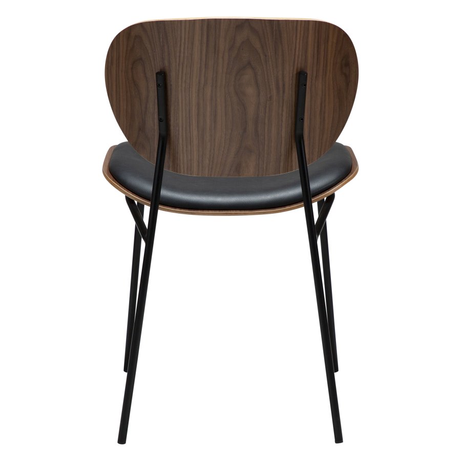 DANFORM Clementina Esszimmerstuhl - Rabenschwarzes Kunstleder/Walnussfurnier/schwarzer Stahl
