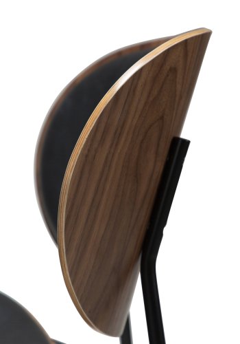 DANFORM Clementina Esszimmerstuhl - Rabenschwarzes Kunstleder/Walnussfurnier/schwarzer Stahl