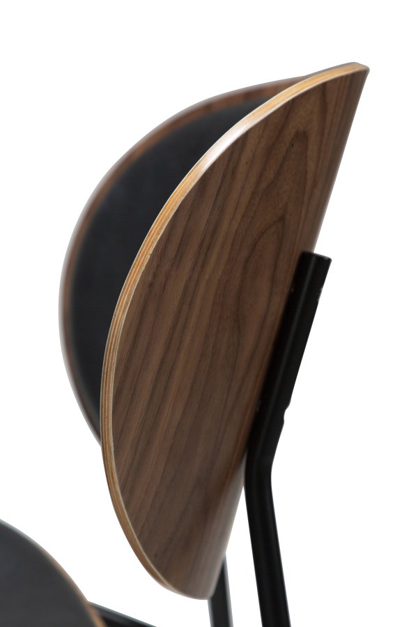 DANFORM Clementina Esszimmerstuhl - Rabenschwarzes Kunstleder/Walnussfurnier/schwarzer Stahl