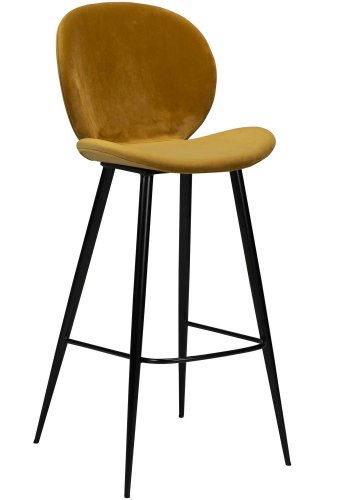 DAN-FORM Cloud Barhocker, mit Rückenlehne und Fußstütze – bronzefarbener Samt und schwarzer Stahl