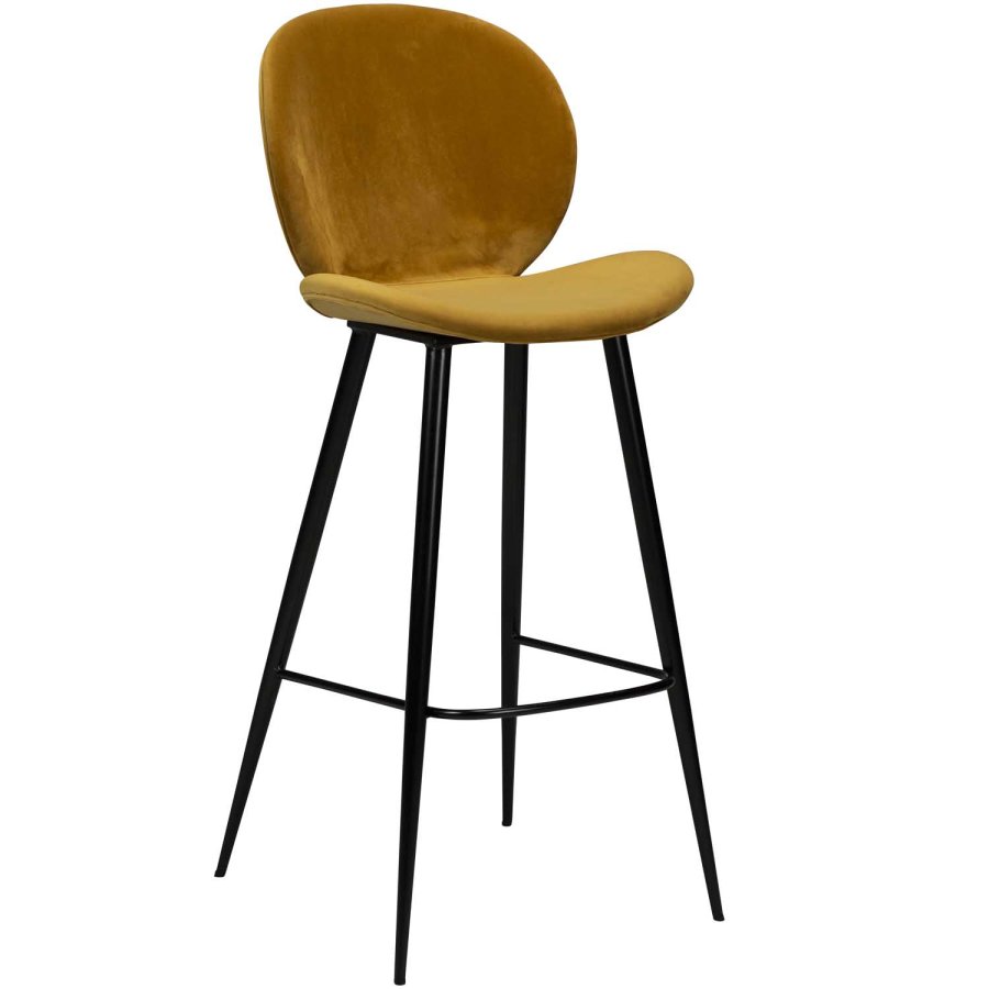 DAN-FORM Cloud Barhocker, mit Rückenlehne und Fußstütze – bronzefarbener Samt und schwarzer Stahl