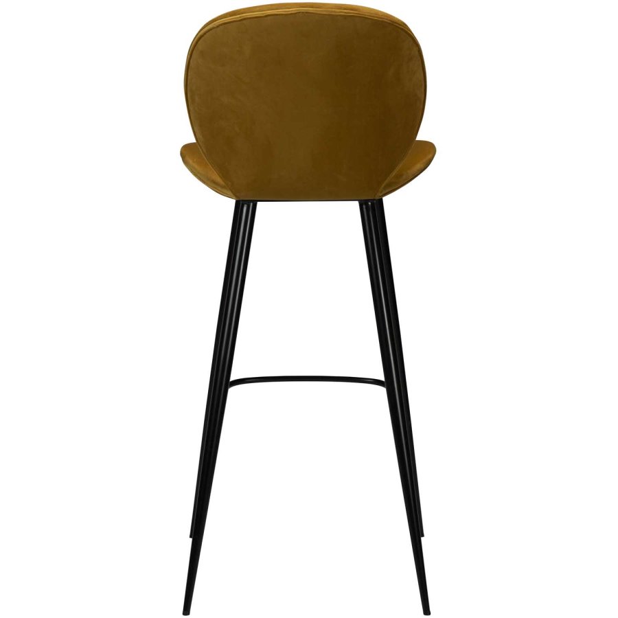 DAN-FORM Cloud Barhocker, mit Rückenlehne und Fußstütze – bronzefarbener Samt und schwarzer Stahl