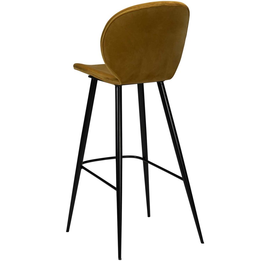 DAN-FORM Cloud Barhocker, mit Rückenlehne und Fußstütze – bronzefarbener Samt und schwarzer Stahl