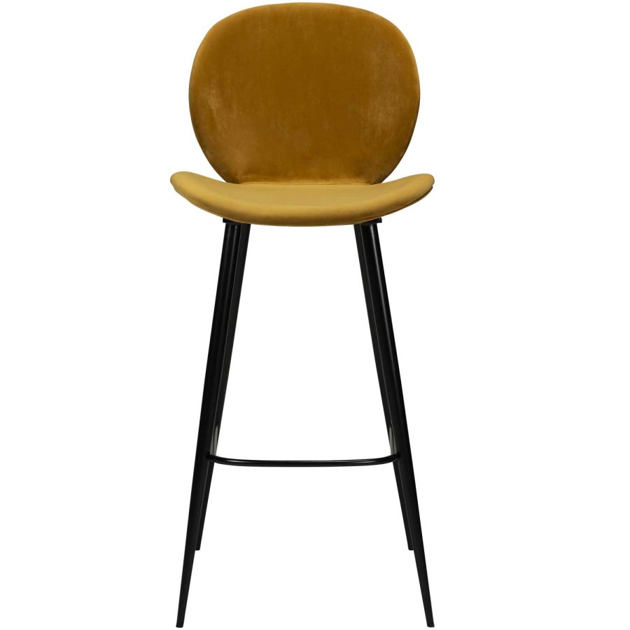 DAN-FORM Cloud Barhocker, mit Rückenlehne und Fußstütze – bronzefarbener Samt und schwarzer Stahl