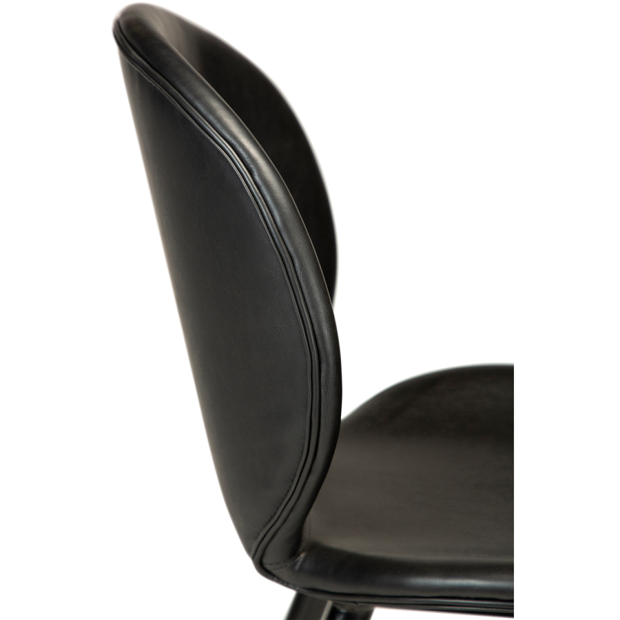 DAN-FORM Swing Barhocker, mit Rückenlehne und Fußstütze – Vintage schwarzes Kunstleder und schwarzer Stahl