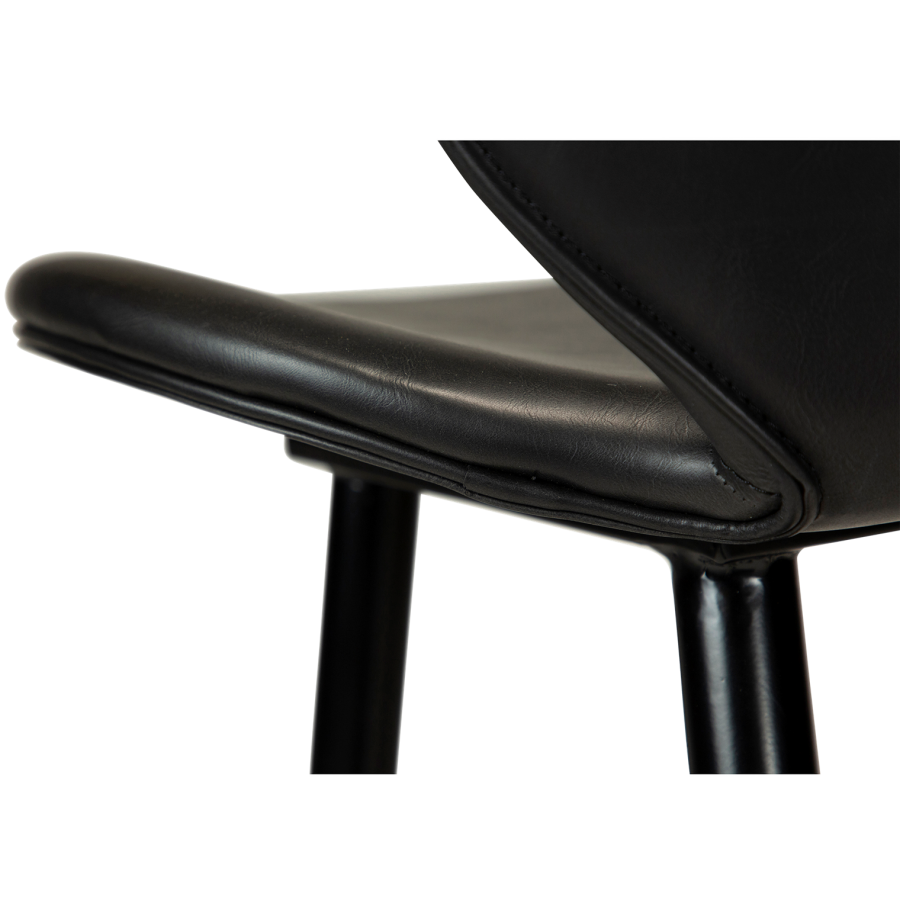 DAN-FORM Swing Barhocker, mit Rückenlehne und Fußstütze – Vintage schwarzes Kunstleder und schwarzer Stahl