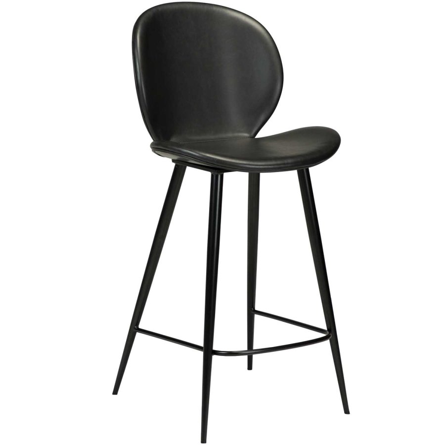 DAN-FORM Cloud Barstol, med Ryggstöd och Fotstöd - Vintage Svart Konstläder och Svart Stl