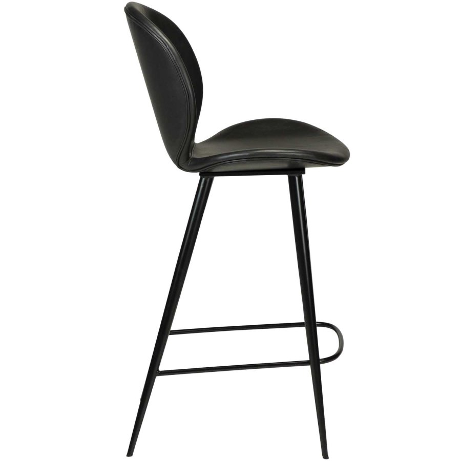 DAN-FORM Cloud Barstol, med Ryggstöd och Fotstöd - Vintage Svart Konstläder och Svart Stl